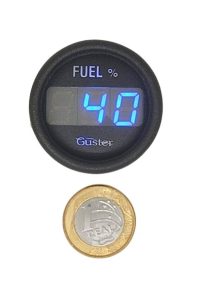 Marcador combustivel universal. Marcador, medidor, indicador, instrumento, relógio, mostrador volume nivel combustivel tanque, digital, formato circular, display numérico, pequeno tamanho, alarme programável, saída elétrica, Brilho intenso. Formatos, cores e sensores diversos. Para uso em equipamento industrial, agrícola, náutica, marítima,, automotiva, off road, motorhome, trailer, universal e outras aplicações.